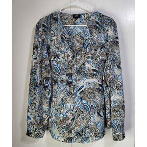 JONES NEW YORK Women's XL Long Sleeve Blouse Paisley Print Work Office